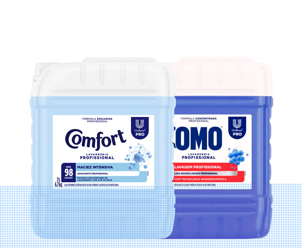 Kit Lavandeira: Lava Roupas Líquido Lavanderia Pro Omo 7L + Amaciante Lavanderia Pro Comfort 7L