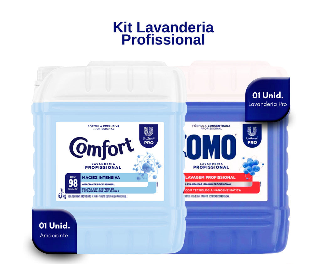Kit Lavandeira: Lava Roupas Líquido Lavanderia Pro Omo 7L + Amaciante Lavanderia Pro Comfort 7L