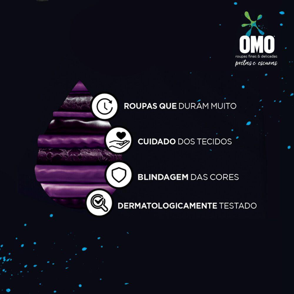 Kit com 2 Lava Roupas Líquido Omo Roupas Finas e Delicadas Pretas e Escuras 900ml