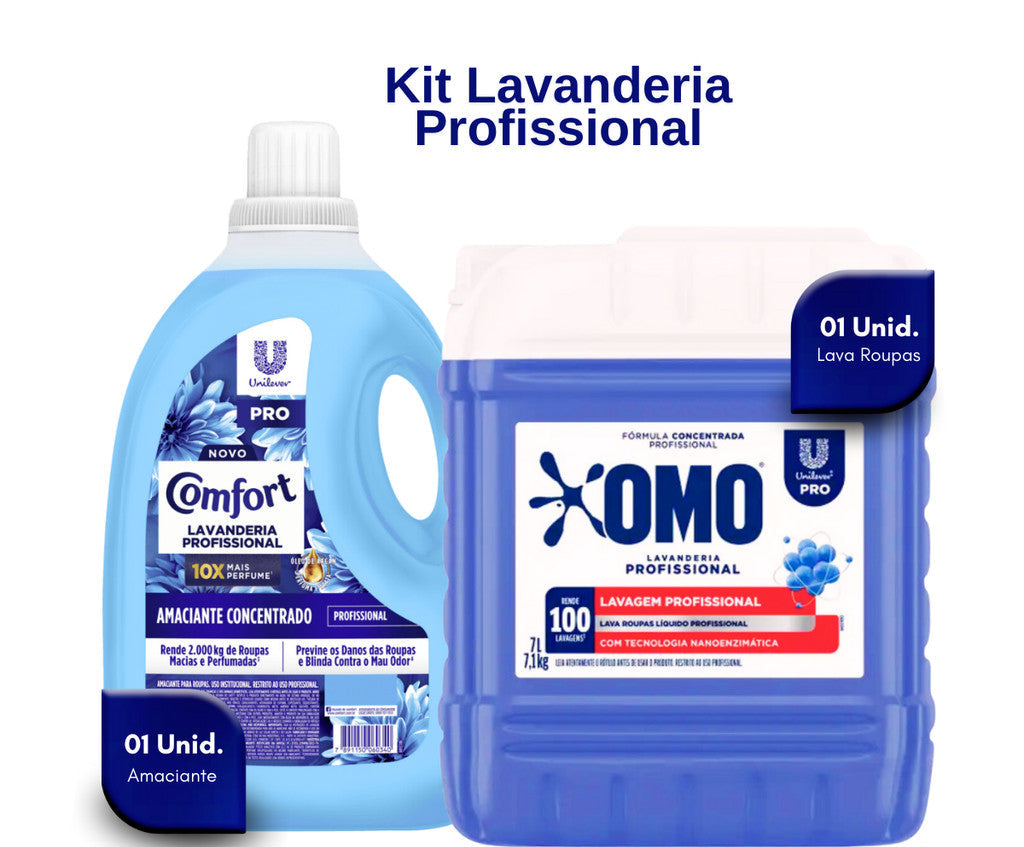Kit Lavandeira: Lava Roupas Líquido Lavanderia Pro Omo 7L + Amaciante Concentrado Profissional Comfort 5L